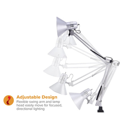 Bostitch Office VLF100-SLV Swing Arm Desk Lamp with Clamp Mount, 36" Reach with Multi-Joint Adjustment, Includes Replaceable LED Bulb (VLF), Silver