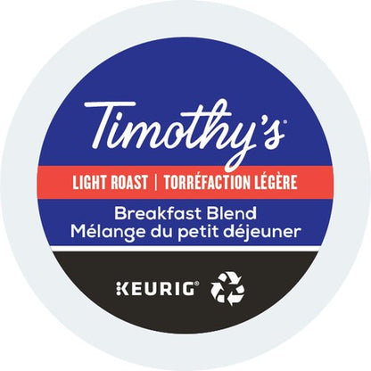 Timothy's World Coffee, Breakfast Blend, K-Cup Portion Pack for Keurig K-Cup Brewers 24-Count, 8.4 oz, (Pack of 2)