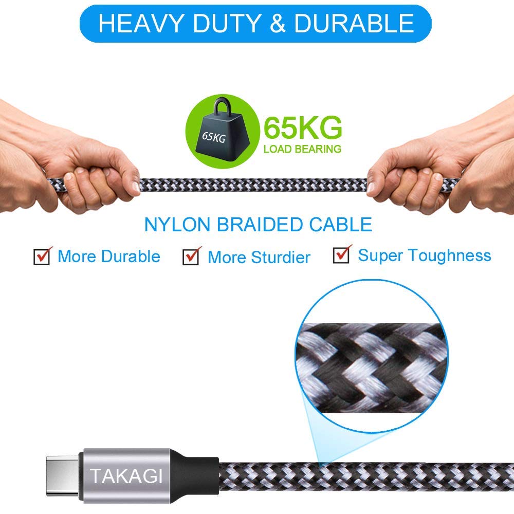 TAKAGI USB to USB-C Cable - Fast Charging 6ft Nylon Braided Data Sync Cord | 3-Pack for iPhone & Galaxy