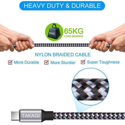 TAKAGI USB to USB-C Cable - Fast Charging 6ft Nylon Braided Data Sync Cord | 3-Pack for iPhone & Galaxy