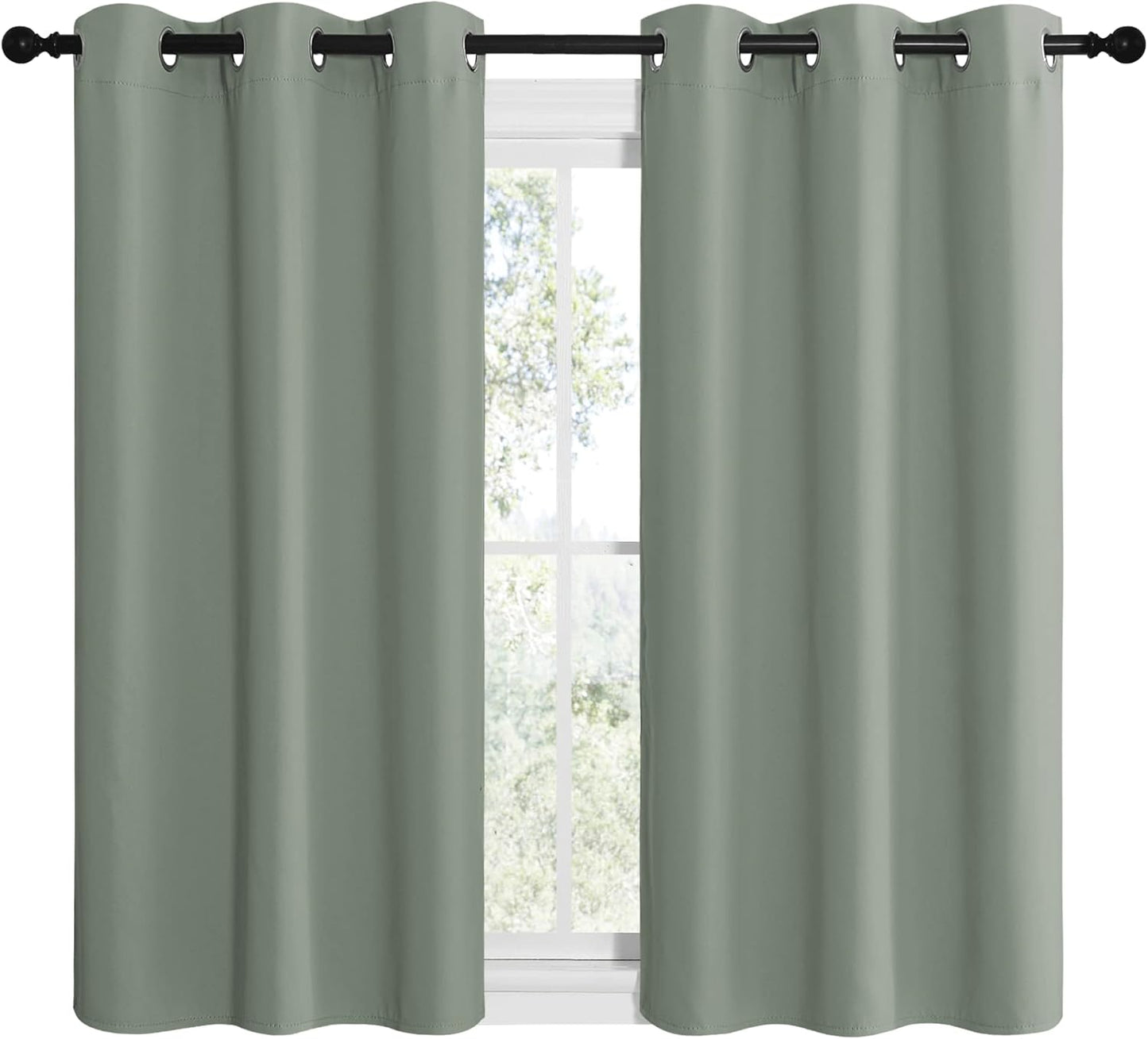 NICETOWN Greyish Green Room Darkening Curtains - Thermal Insulated Grommet Drapes, 42" x 48" (Set of 2)