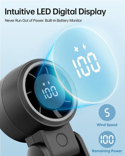 TriPole Portable Handheld Turbo Fan with Digital Display, 3-IN-1 Rechargeable Mini Travel Fan, Battery Operated, 190° Foldable for Desk & Neck, High Speed Personal Cooling Fans for Outdoor Trip Beach