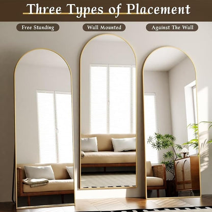 Full-Length Arched Floor Mirror with Gold Frame – 71 x 26 in Freestanding Dressing Mirror