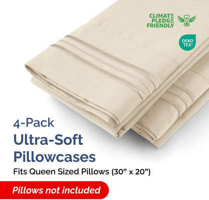 Skiennix Queen Pillow Cases Set of 4 - Ultra Soft Hotel Quality - Wrinkle Free & Stain Resistant - Wheat Color