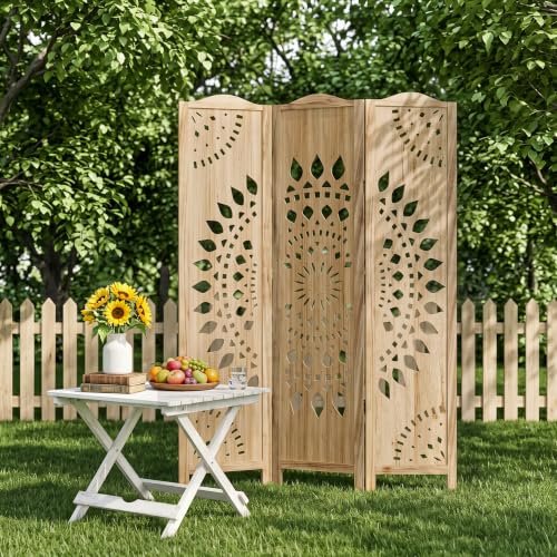 Room Divider 3 Panels - 5.62ft Tall Boho Folding Wood Privacy Screen, Natural (Variation of THIS listing: Natural / 3 Panels)