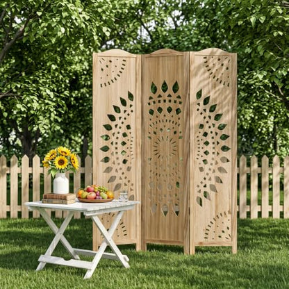 Room Divider 3 Panels - 5.62ft Tall Boho Folding Wood Privacy Screen, Natural (Variation of THIS listing: Natural / 3 Panels)