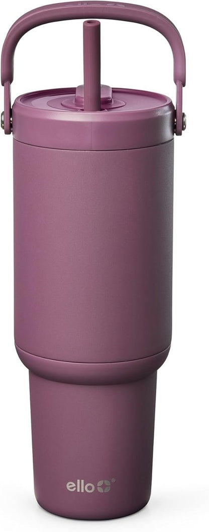 Ello Oasis Go+ 32oz Tumbler - Reusable Insulated Stainless Steel Cup | 100% Leakproof, 24-Hour Cold, Wild Raspberry
