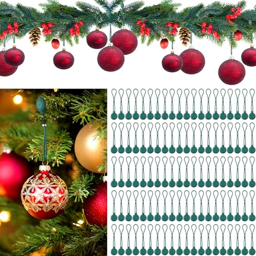 Adjustable Christmas Ornament Hooks - Dark Green, 100 Pcs Non Slip Holiday Decor