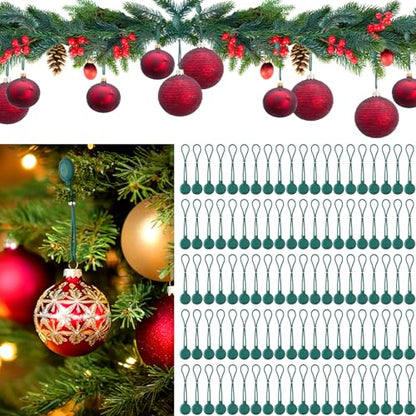 Adjustable Christmas Ornament Hooks - Dark Green, 100 Pcs Non Slip Holiday Decor