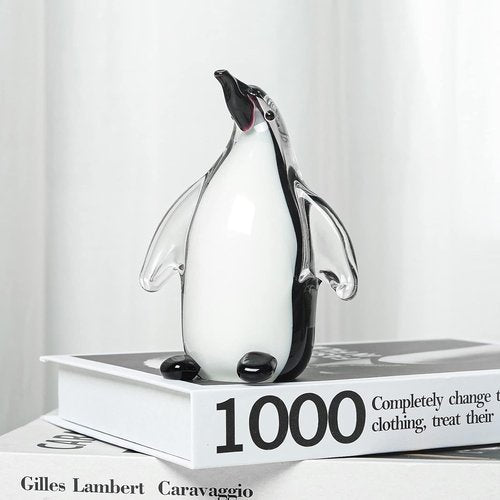 LONGWIN Hand Blown Glass Penguin Sculpture - Elegant Crystal Animal Figurine | Unique Desk Decoration