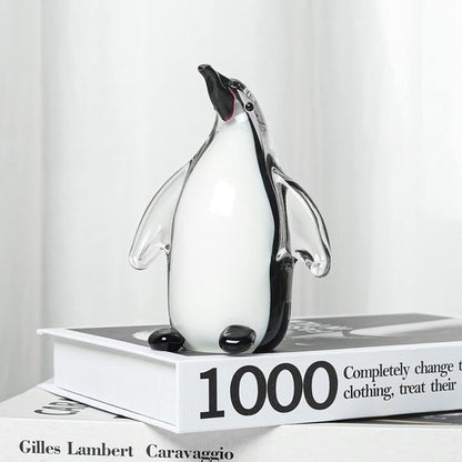 LONGWIN Hand Blown Glass Penguin Sculpture - Elegant Crystal Animal Figurine | Unique Desk Decoration