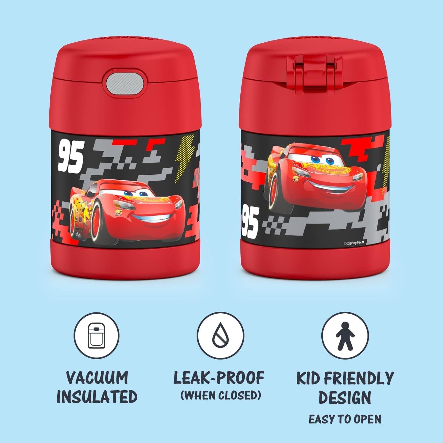 THERMOS FUNTAINER Insulated Food Jar - 10 Ounce Kid-Friendly Container with Foldable Spoon | Cars Design