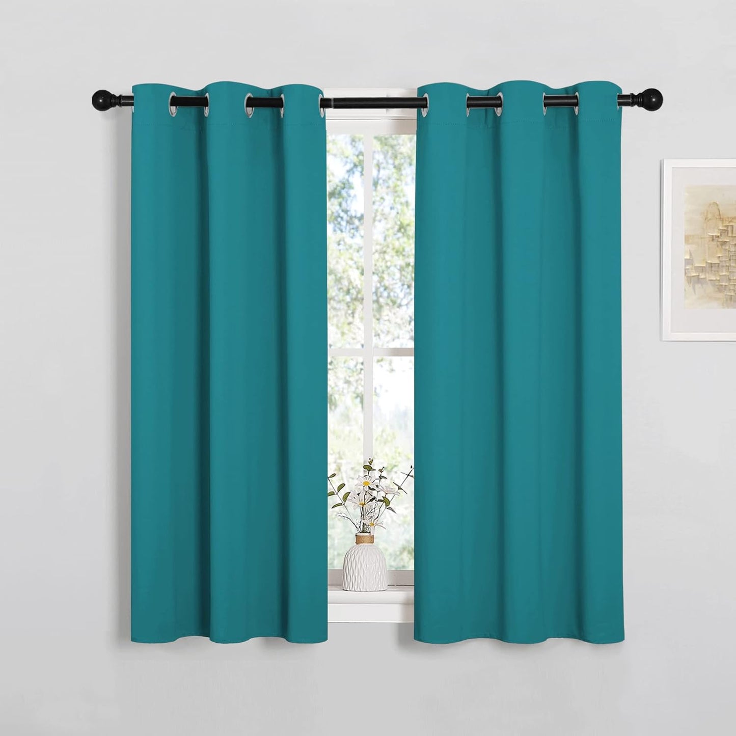 NICETOWN Blackout Curtains - Room Darkening Thermal Insulated Grommet Panels | 45-Inch Length, Peacock Teal, 2 Pieces