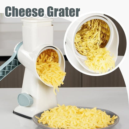 KEOUKE Rotary Cheese Grater - Hand Crank Shredder with 3 Stainless Steel Blades & Stable Suction | Safe Kitchen Tool