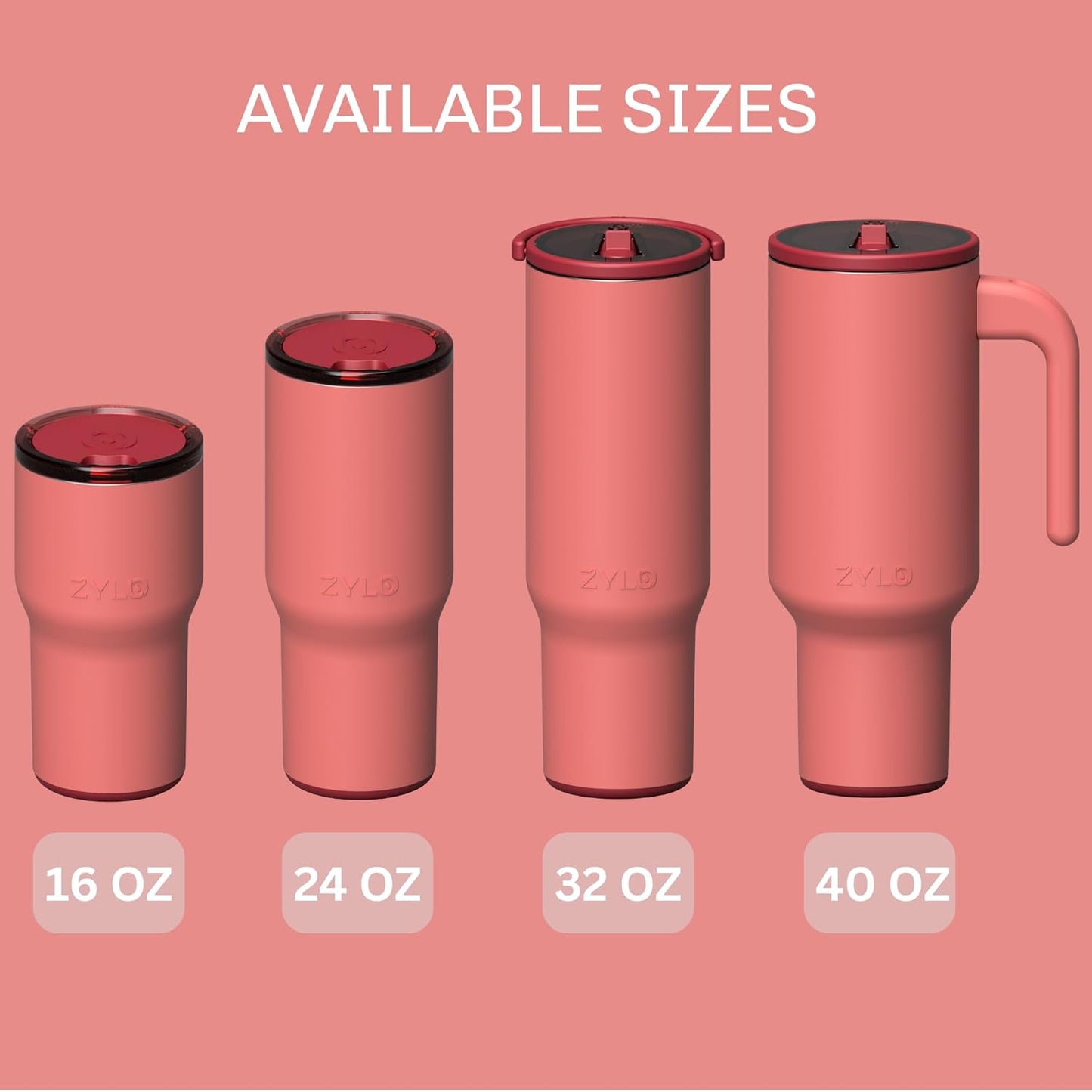 Zylo 40oz Stainless Steel Water Bottle - Leak-Proof Straw Lid & Open Handle - Insulated, BPA-Free, Pink Algae