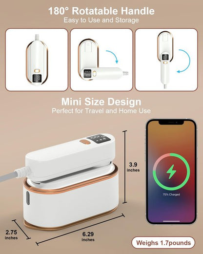 Travel Steamer Iron for Clothes - 1200W Handheld Size Portable Travel Steamer, 3 Steam Levels Clothes Steamer with LCD Screen, 10S Fast Heat-up Steamer for Dress Shirt Home Travel (White)