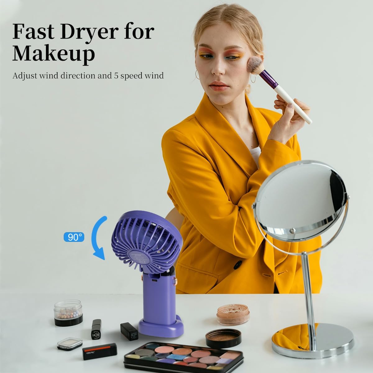 Skiennix Portable Handheld Fan - 12-Hour Battery Life, 5-Speed Wind, 90° Foldable | Purple 3-in-1 Design