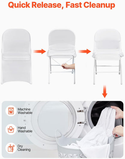 VEVOR 30 PCS White Folding Chair Covers - Elegant Washable Slipcovers for Weddings & Events | Universal Fit