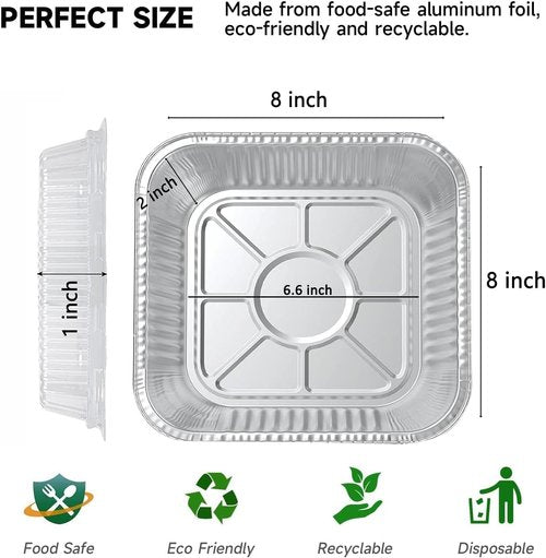 8x8 Square Aluminum Baking Cake Pans by [Brand Name] - Disposable Foil Pans with Clear Lids for Easy Food Storage