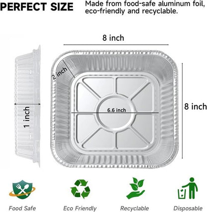 8x8 Square Aluminum Baking Cake Pans by [Brand Name] - Disposable Foil Pans with Clear Lids for Easy Food Storage