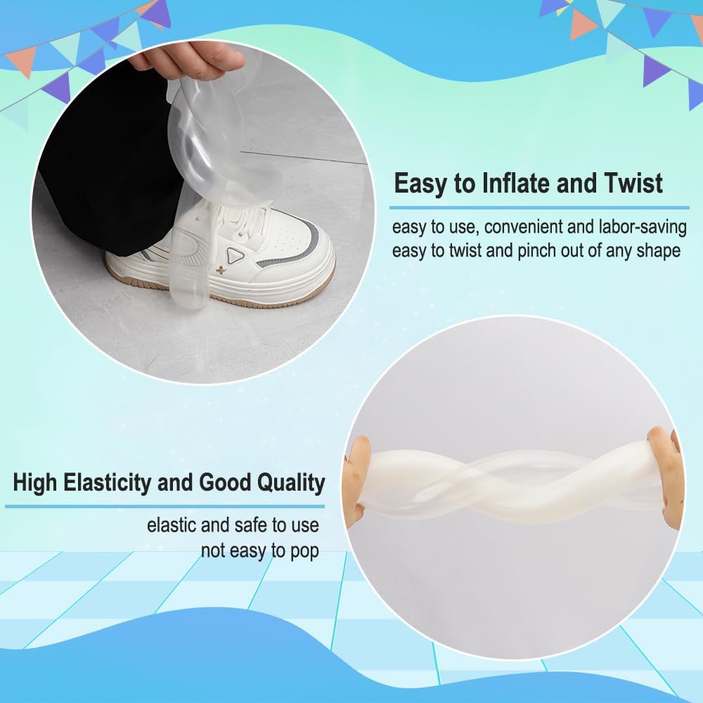 Skiennix 260 Balloons Set - 100PCS Animal Long Balloons & 50PCS Clear/White Balloons for Parties