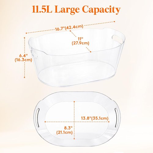 Lifewit 11.5L Ice Bucket for Parties 2 Pcs, Large Portable Drink Bucket for Cocktail Bar, Champagne Cooler for Beverage/Wine/Beer, Mimosa Bar Supplies Chiller Tub with Scoop 38 x18x20 cm/15x7x8 inches