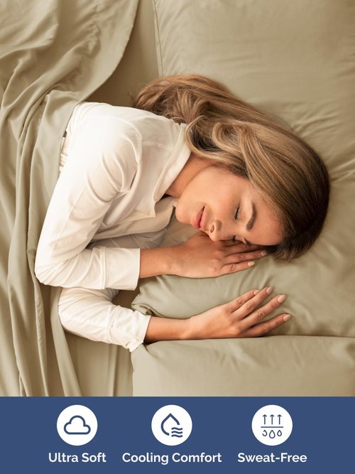 Extra Deep Twin Sheet Set - 4 Piece Breathable and Cooling Sheets - Hotel Luxury Bedding for Women, Men, Kids & Teens - Easy & Secure Fit - Soft, Wrinkle Free and Comfy - Extra Deep Pockets - Beige