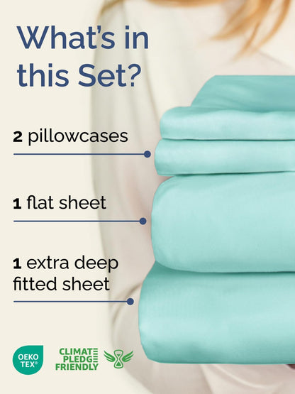 Skiennix Extra Deep Twin Sheet Set | 4-Piece Breathable Cooling Bedding - Soft, Wrinkle-Free Spa Blue