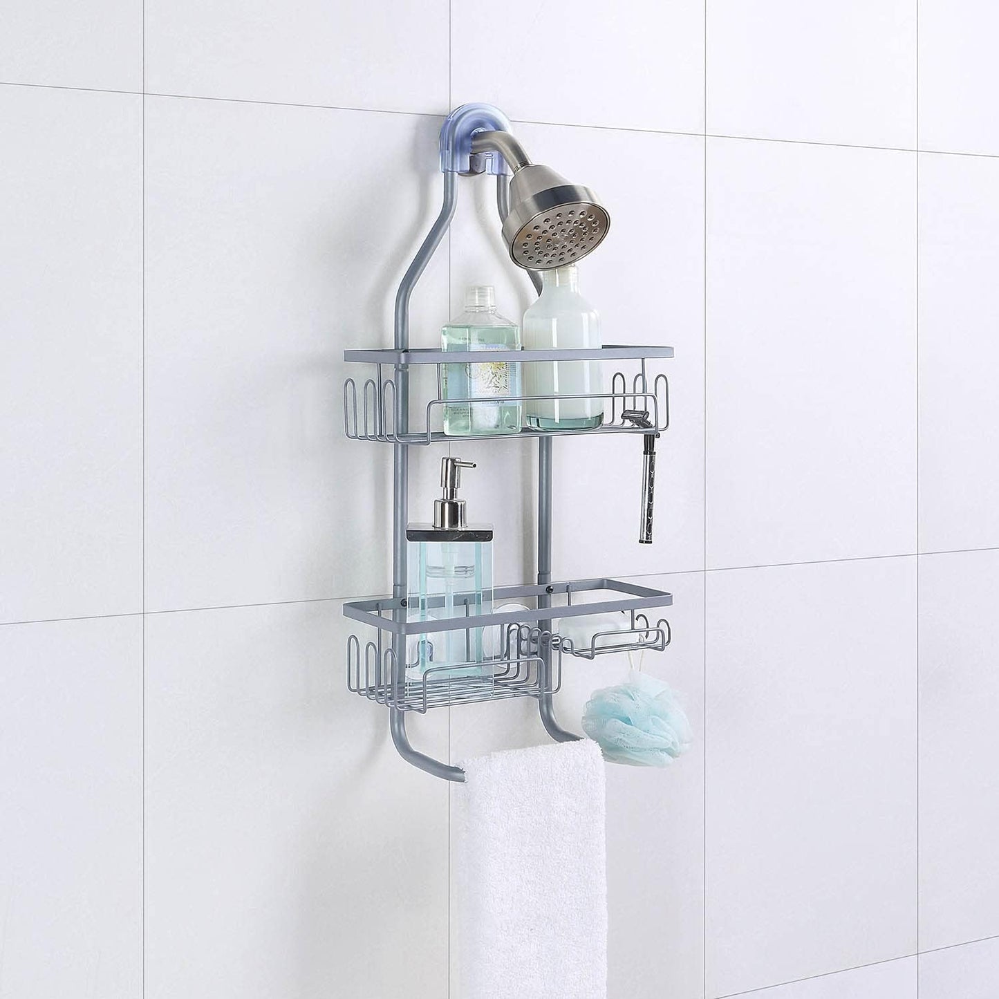 SunnyPoint Shower Head Caddy Organizer - Sturdy Tubing Structure | Standard Size, Grey