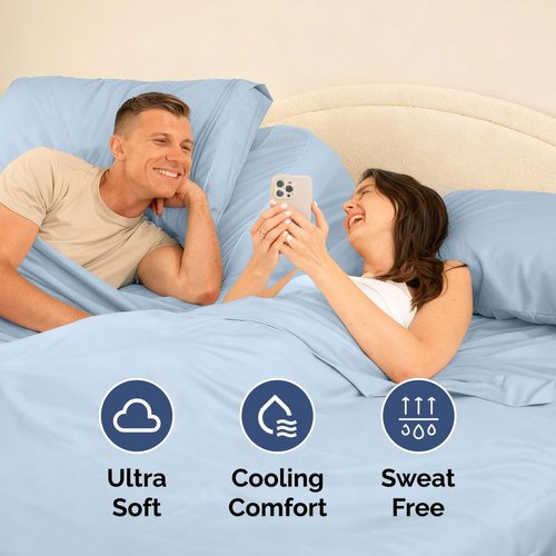 Flex Top Split Head King 4 Piece Sheet Set - Comfy Breathable & Cooling Bed Sheets Set - Hotel Luxury Bedding for Women, Men, Kids, Teens, Boys & Girls - Deep Pockets, Soft and Oeko-Tex - Light Blue