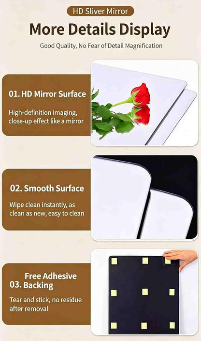 Self-Adhesive Full-Length Mirror Tile, 7.8x12 in, Pliable Acrylic Dress Mirror for Rentals