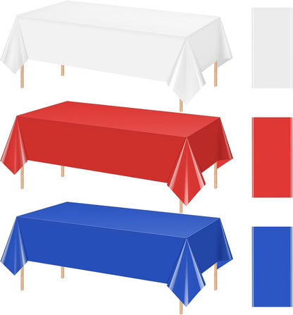 Red White And Blue Disposable Tablecloths by [Brand Name] - 3 Pack Rectangle Covers for 4th of July | 54 x 108 Inch