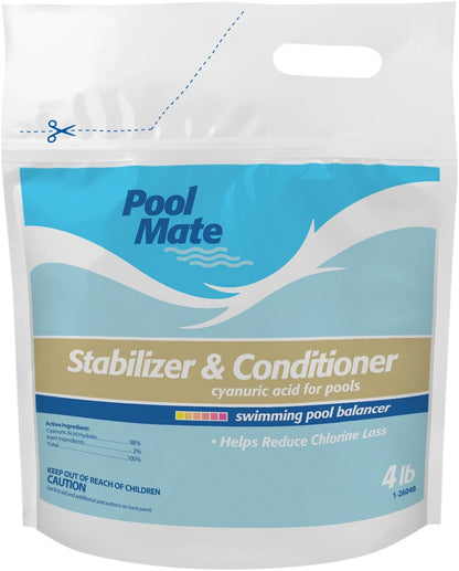 Pool Mate Premium Pool Stabilizer - 4 Pounds Concentrated Cyanuric Acid for Longer Lasting Chlorine