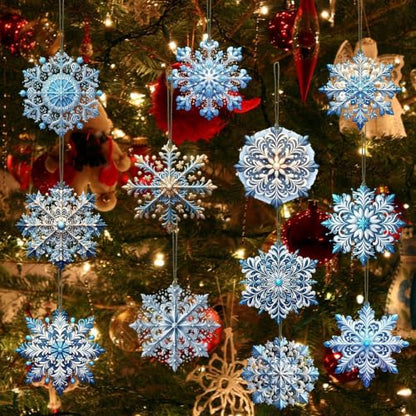 12Pcs Blue Winter Snowflake Wooden Christmas Tree Decorations - Variation of THIS listing