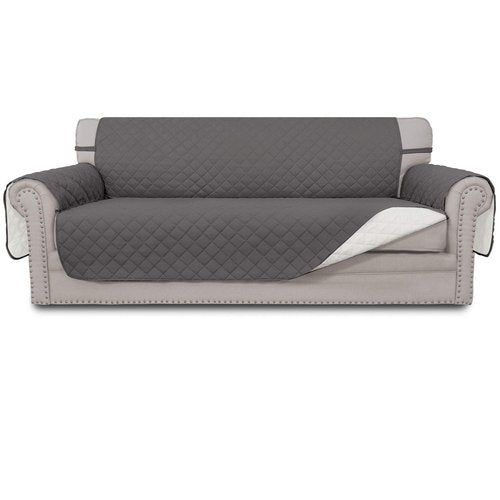 Easy-Going Reversible Couch Cover for 3 Cushion Couch Sofa Cover for Dogs Water Resistant Furniture Protector Cover with Foam Sticks Elastic Straps for Pet Cat (Sofa, Gray/Ivory)