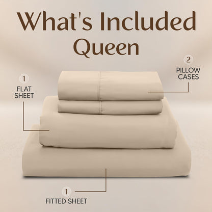 Utopia Bedding Queen Size Sheet Set - Soft, Breathable Microfiber | 4-Piece in Sand with Oeko-Tex Certification