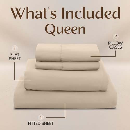 Utopia Bedding Queen Size Sheet Set – 4 Piece Bed Sheets, Soft and Breathable Microfiber, Includes 1 Fitted Sheet, 1 Flat Sheet and 2 Pillowcases – Oeko Tex (Sand)