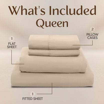 Utopia Bedding Queen Size Sheet Set – 4 Piece Bed Sheets, Soft and Breathable Microfiber, Includes 1 Fitted Sheet, 1 Flat Sheet and 2 Pillowcases – Oeko Tex (Sand)