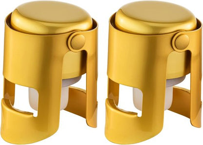 Champagne Stoppers with Stainless Steel Champagne Saver with Food Grade Silicone Leak proof Keep Fresh Suitable for Champagne, Cava, Prosecco and Sparkling(Gold, 2 Pack)