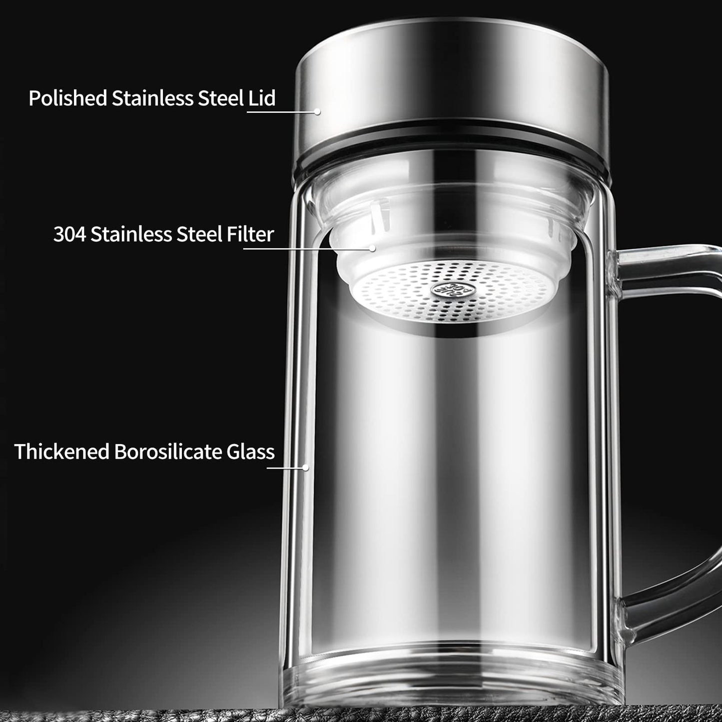 OverTwice Office Glass Infuser Bottle Tea Tumbler Cup Double Wall Borosilicate Travel Mug Portable Tea Maker with Strainer For Loose Tea,Flower Herbal,Tea Bags 13 OZ/380ML 11