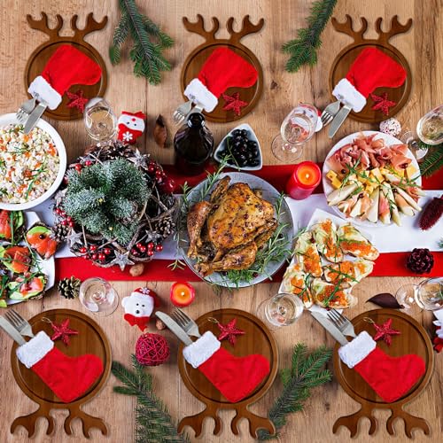 Christmas Wooden Serving Trays Set of 8 Deer Antler Design Rustic Food Platters