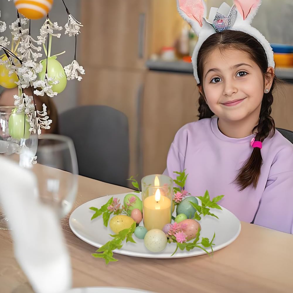 Skiennix Easter Egg Candle Rings - 3-Piece Mini Wreath Set for Spring Home Decor | 9" Pastel Centerpieces