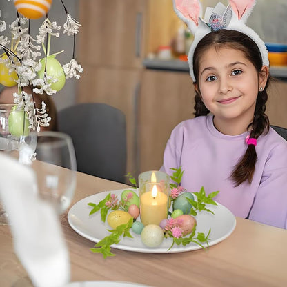 Skiennix Easter Egg Candle Rings - 3-Piece Mini Wreath Set for Spring Home Decor | 9" Pastel Centerpieces