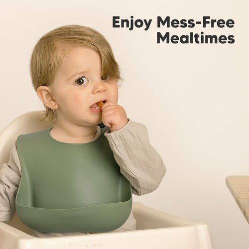 KeaBabies 2-Pack Silicone Bibs for Babies, Toddlers Girl, Boy – Sturdy Food-Grade Baby Bibs for Eating, Large Food Catcher, Clean & Put On Easily, Waterproof Toddler Feeding Essentials (Slate)