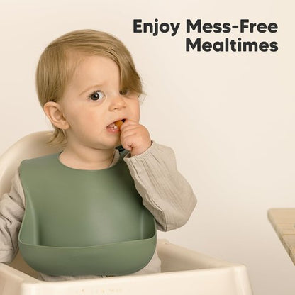 KeaBabies 2-Pack Silicone Bibs for Babies, Toddlers Girl, Boy – Sturdy Food-Grade Baby Bibs for Eating, Large Food Catcher, Clean & Put On Easily, Waterproof Toddler Feeding Essentials (Slate)