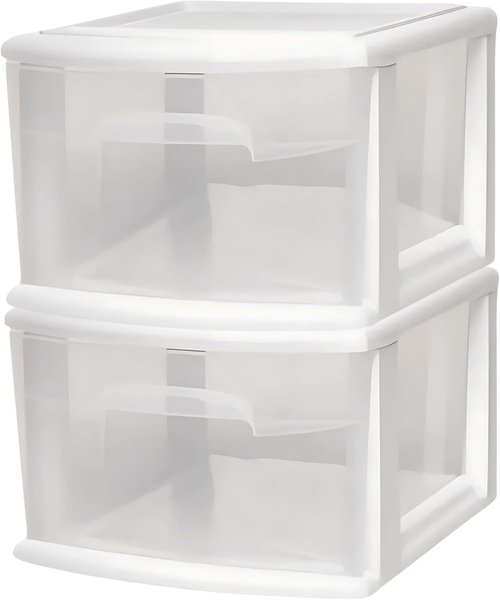HOMZ 2-Pack Clear Plastic Storage Cart - 1-Drawer Organizers for Home, Office & Classroom | 14.25" Wide, White Frame