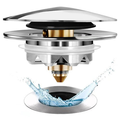 Anlige Bathtub Drain Stopper, Pop Up Tub Stopper and Cover, Bottom with Hair Catcher, Universal for 1.45 to 1.8 in Drain, Replaces Old Drain Plug, Chrome Silver