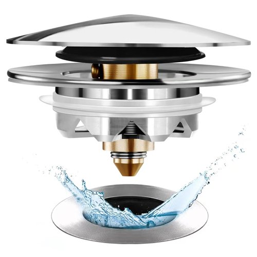 Anlige Bathtub Drain Stopper, Pop Up Tub Stopper and Cover, Bottom with Hair Catcher, Universal for 1.45 to 1.8 in Drain, Replaces Old Drain Plug, Chrome Silver