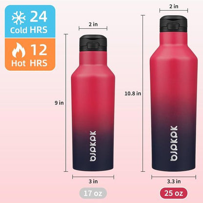 BJPKPK Insulated Water Bottle - 25oz Stainless Steel With Straw & Carry Handle | Charming Black Red