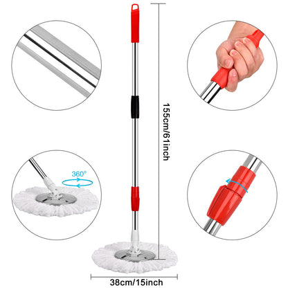 Mop and Bucket Set, 360° Spin Mop and Bucket with Wringer Set and 3 Microfiber Mop Refills, Stainless Steel 61" Extended Handle Spinning Mop Bucket System for Floor Cleaning